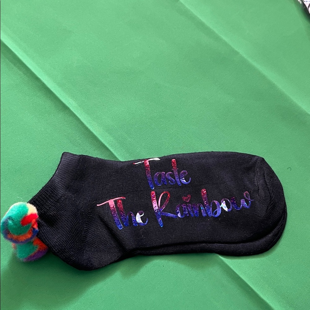 Black Custom Ankle Socks with Rainbow Pom-Pom
